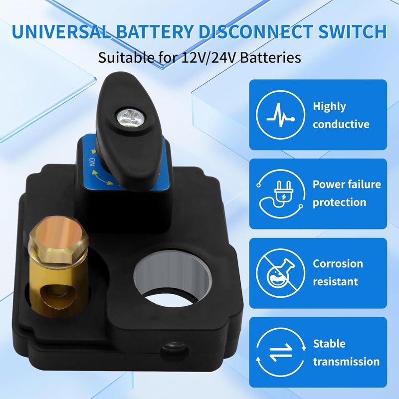 ZmingTek Car Battery Disconnect Switch 12v 24v Heavy Duty Battery Kill Switch Battery Isolator Power Cut Off Switches Battery Shut Off for Preventing Battery Drain of RV Truck Marine Boat (1pc Square) - Image 2